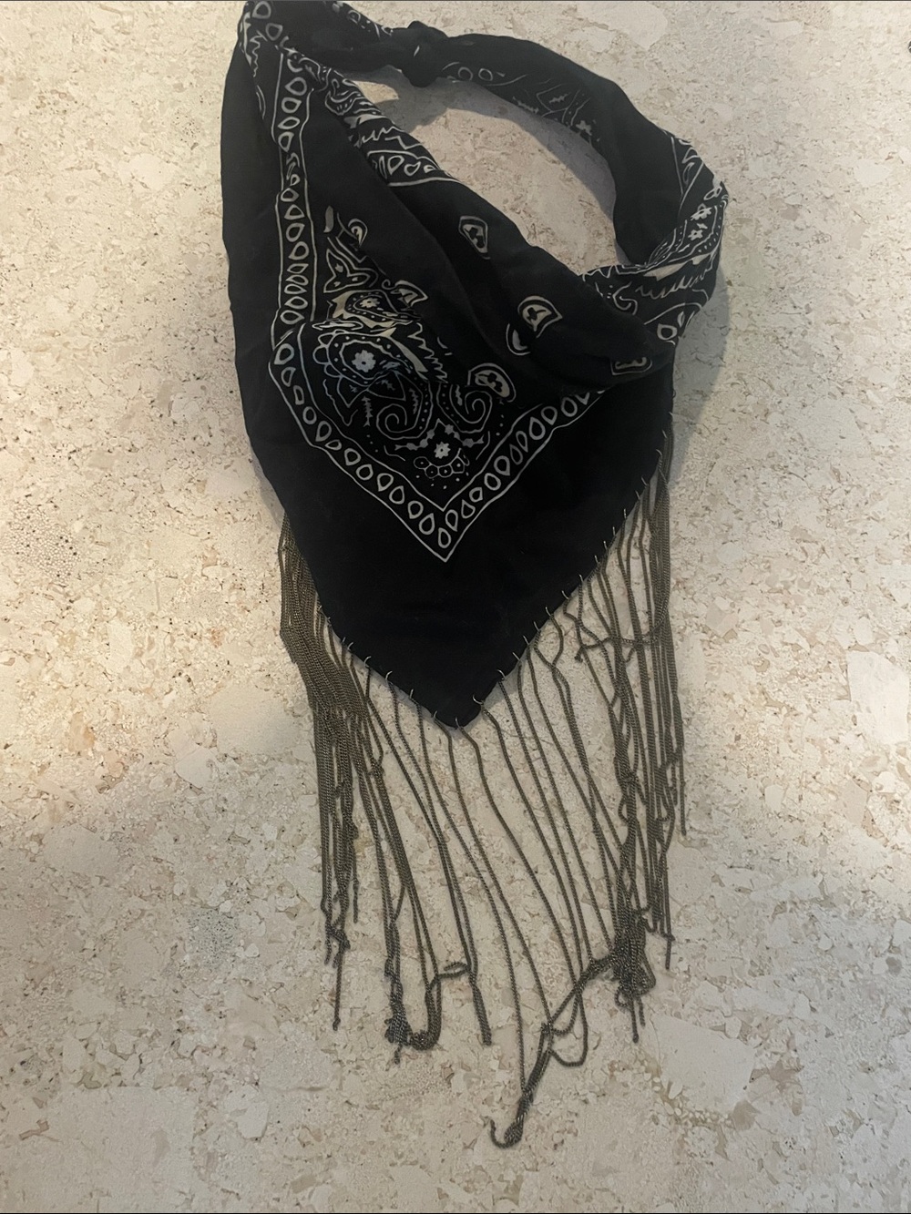 Black Paisley Fringed Bandana Scarf - Women Accessories